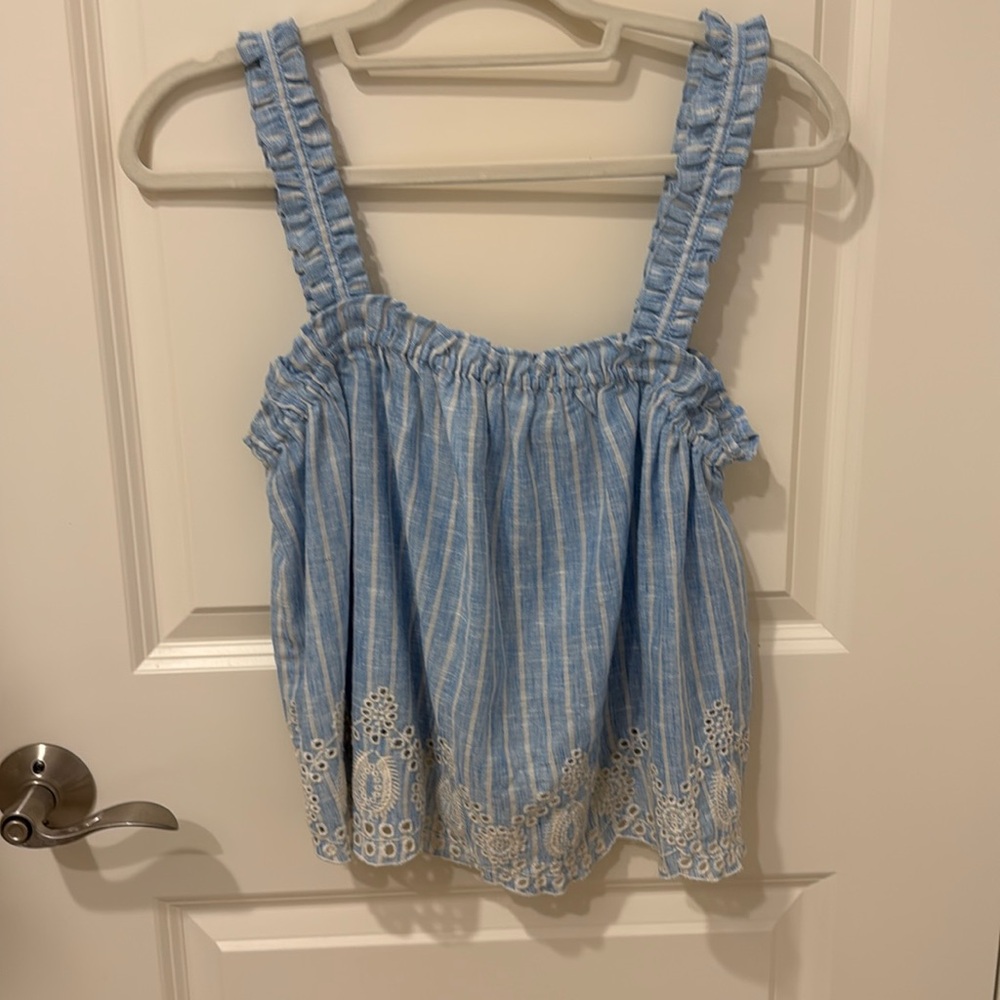 Zara Blue and white top with detail at bottom